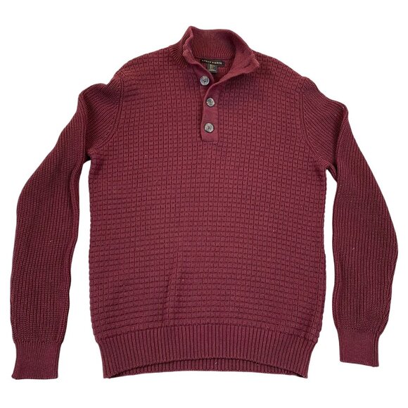 Ethan Pierce Mens Sweater Large  Burgundy Waffle Knit Pullover Button Collar - Picture 1 of 9